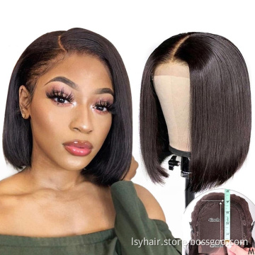 New Arrival Short Bob 4x4 Lace Closure Wig Wholesale Middle Left Right Side Part,100% Brazilian Human Hair Wig With Closure
